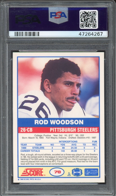 1989 Score #78 Rod Woodson ROOKIE PSA GEM MINT 10