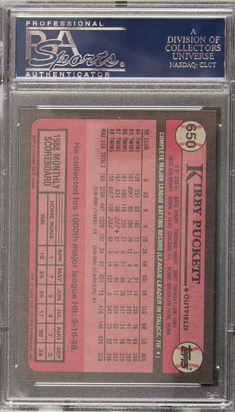 1989 Topps #650 Kirby Puckett PSA GEM MINT 10