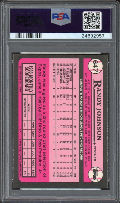 1989 Topps Tiffany #647 Randy Johnson ROOKIE PSA GEM MINT 10