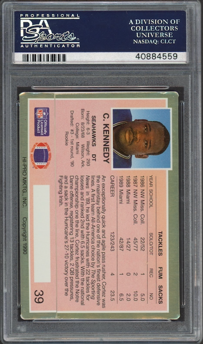 1990 Action Packed #39 Cortez Kennedy ROOKIE Update PSA MINT 9