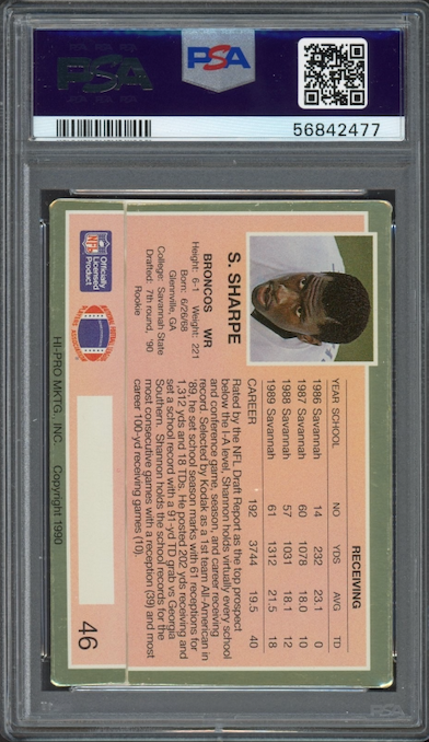 1990 Action Packed #46 Shannon Sharpe ROOKIE Update PSA MINT 9