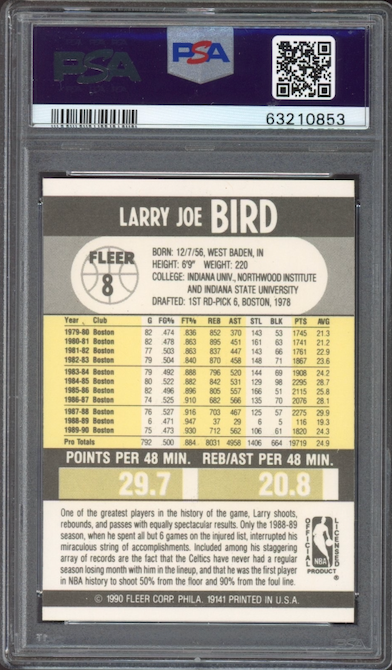1990 Fleer #8 Larry Bird PSA GEM MINT 10