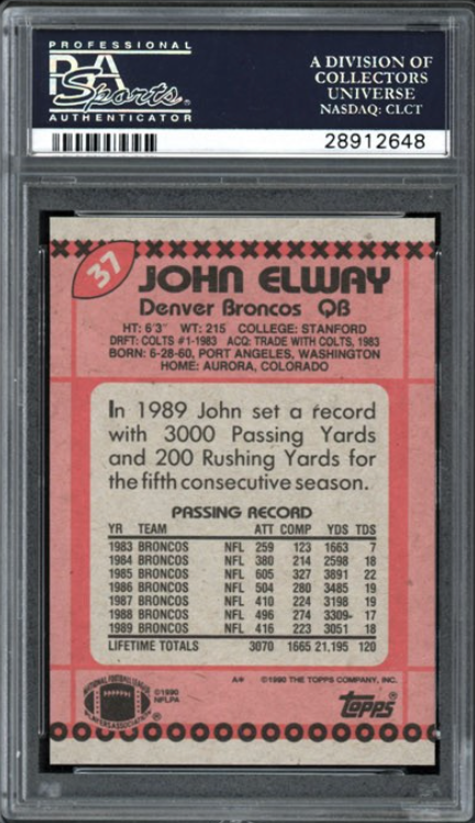 1990 Topps #37 John Elway PSA GEM MINT 10