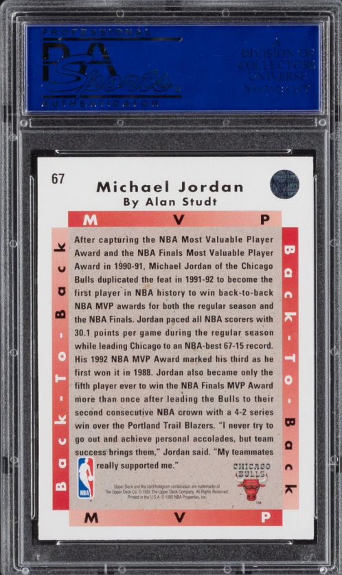 1992 Upper Deck MVP #67 Michael Jordan PSA 10
