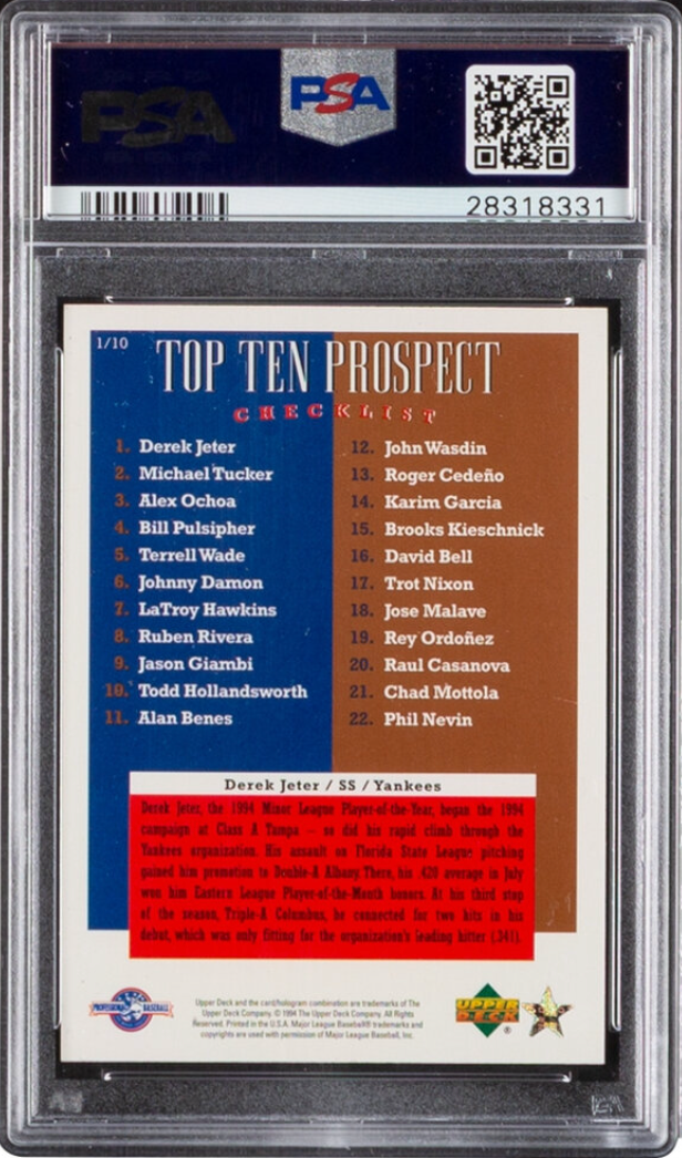 1995 U.D. Minor League Top 10 Prospects #1 Derek Jeter PSA 9
