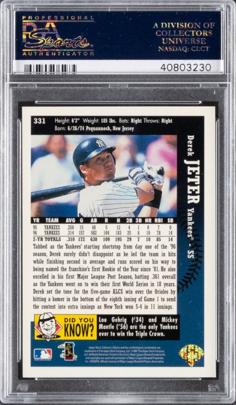 1997 Coll. Choice #230 Derek Jeter PSA 10