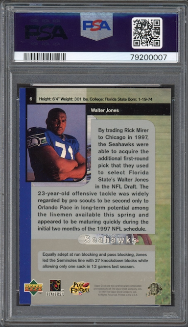 1997 SP Authentic #6 Walter Jones ROOKIE PSA MINT 9