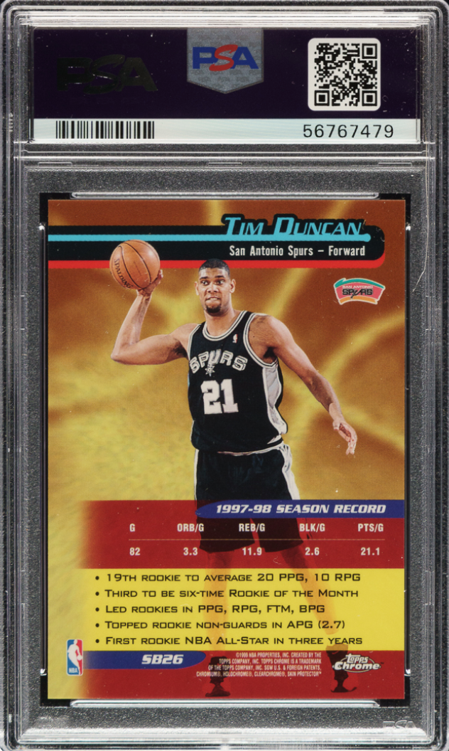 1998 Topps Chrome Season’s Best #SB26 Tim Duncan PSA MINT 9