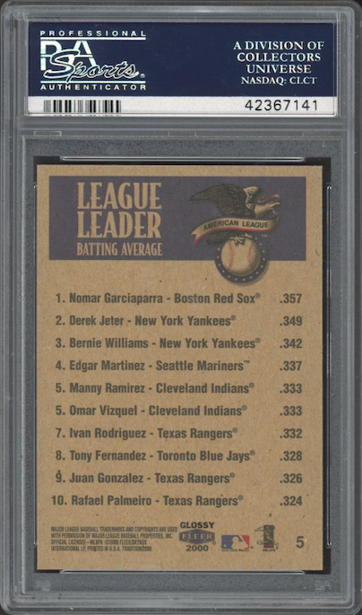 2000 Fleer #5 League Leaders Garciaparra/Jeter/Williams PSA 10