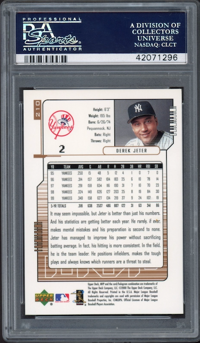 2000 Upper Deck MVP #210 Derek Jeter PSA 10