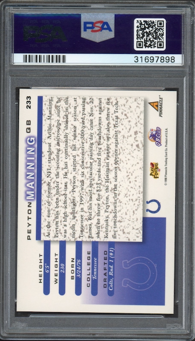 2001 Score Originals #233 Peyton Manning ’98 Score Buyback Auto. PSA GEM MINT 10