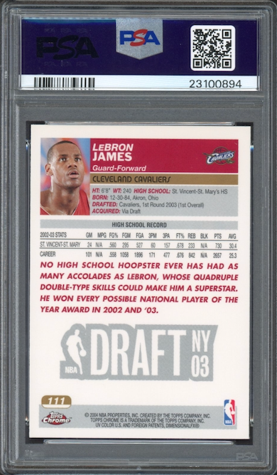 2003 Topps Chrome #111 Lebron James ROOKIE PSA GEM MINT 10