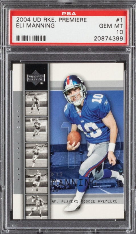 2004 UD RKE. Premiere #1 Eli Manning PSA 10