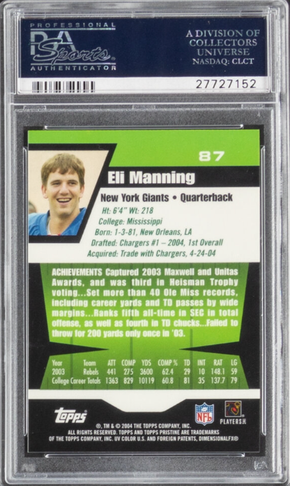 2004 Topps Pristine #87 Eli Manning ROOKIE PSA GEM MINT 10