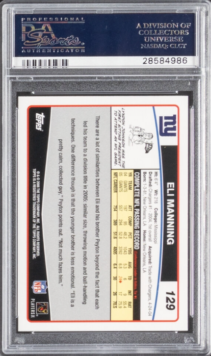 2006 Topps #129 Eli Manning PSA GEM MINT 10