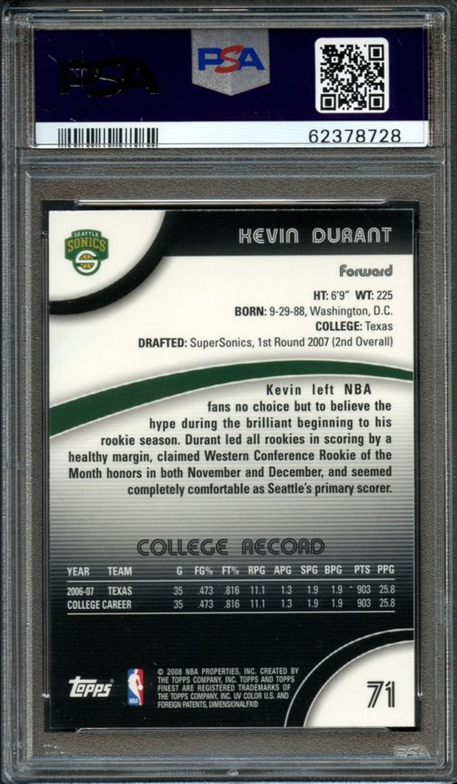 2007 Finest #71 Kevin Durant PSA 10