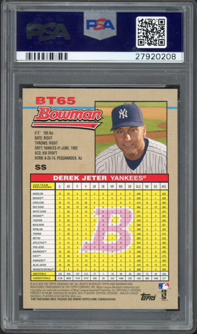 2010 Bowman 1992 Bowman Throwbacks #BT65 Derek Jeter PSA 10