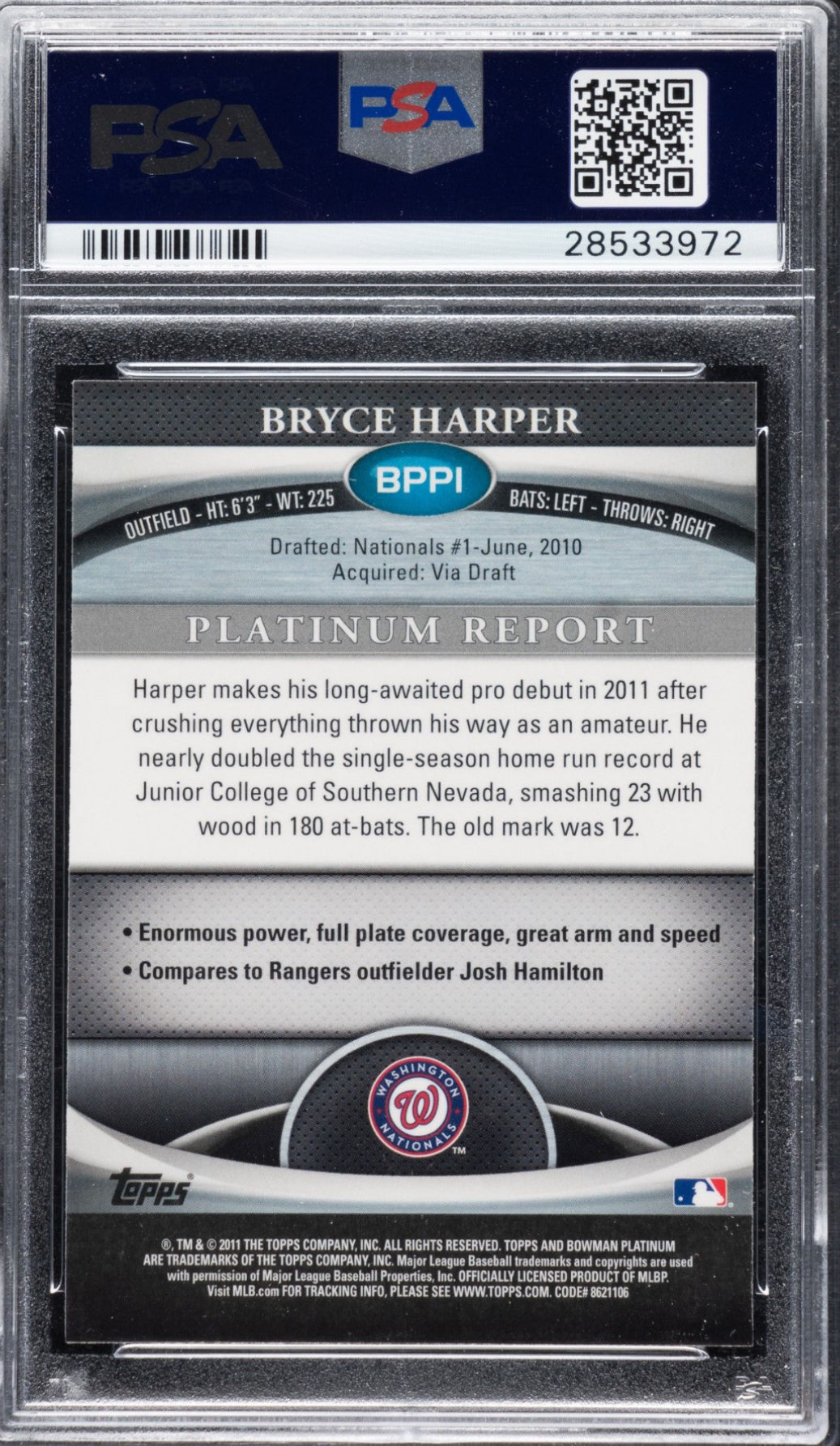 2011 Bowman Platinum #BPP1 Bryce Harper PSA 9