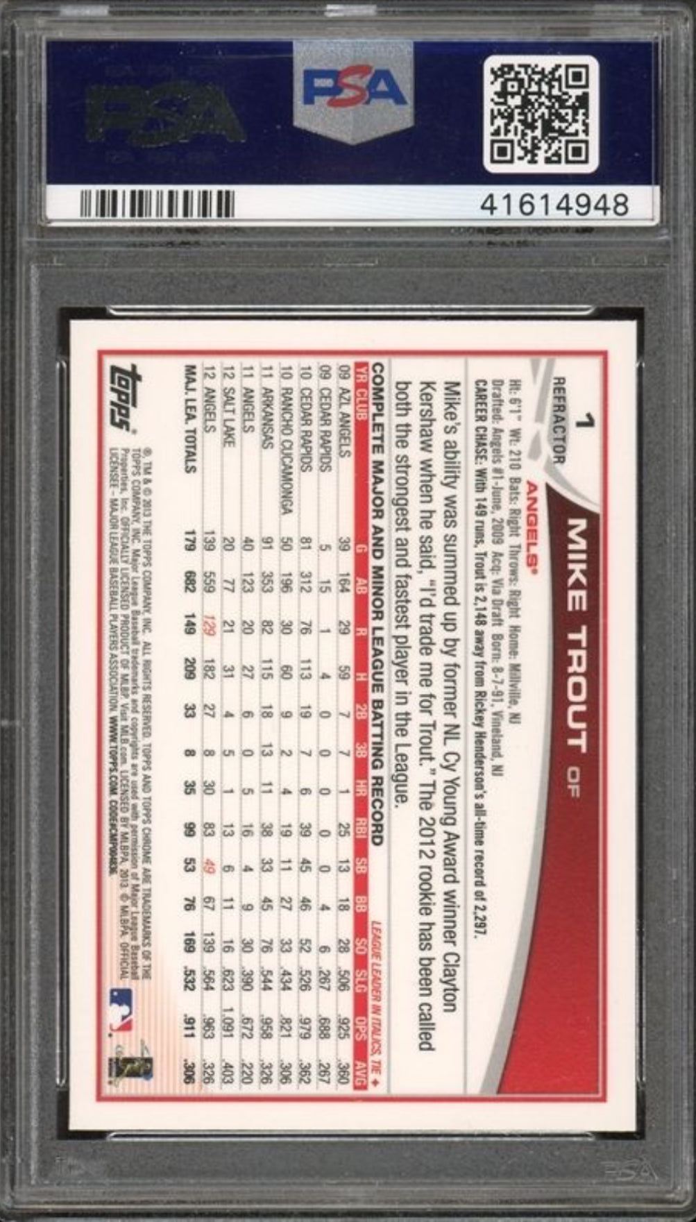 2013 Topps Chrome #1  Mike Trout PSA GEM MINT 10