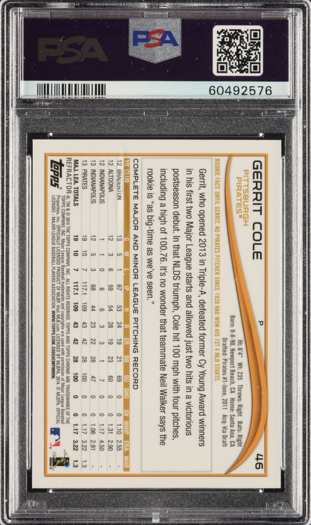 2014 Topps Chrome Purple Refractor #46 Gerrit Cole PSA MINT 9