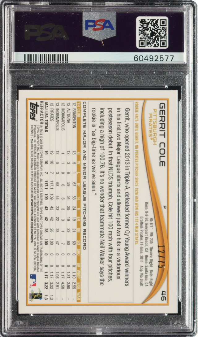 2014 Topps Chrome Sepia Refractor #46 Gerrit Cole PSA MINT 9