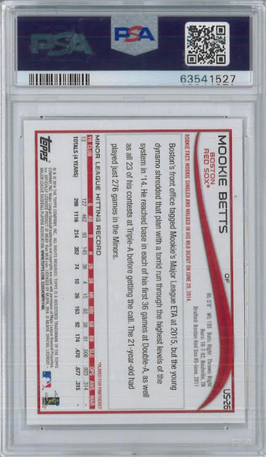 2014 Topps Update Batting #US26 Mookie Betts ROOKIE PSA GEM MINT 10
