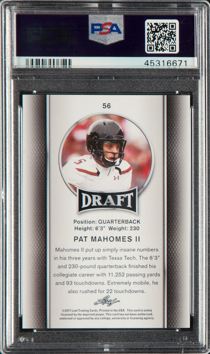 2017 Leaf Draft Gold #56 Patrick Mahomes ROOKIE PSA GEM MINT 10