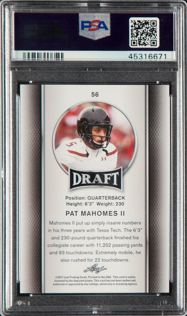 2017 Leaf Draft Gold #56 Patrick Mahomes ROOKIE PSA GEM MINT 10
