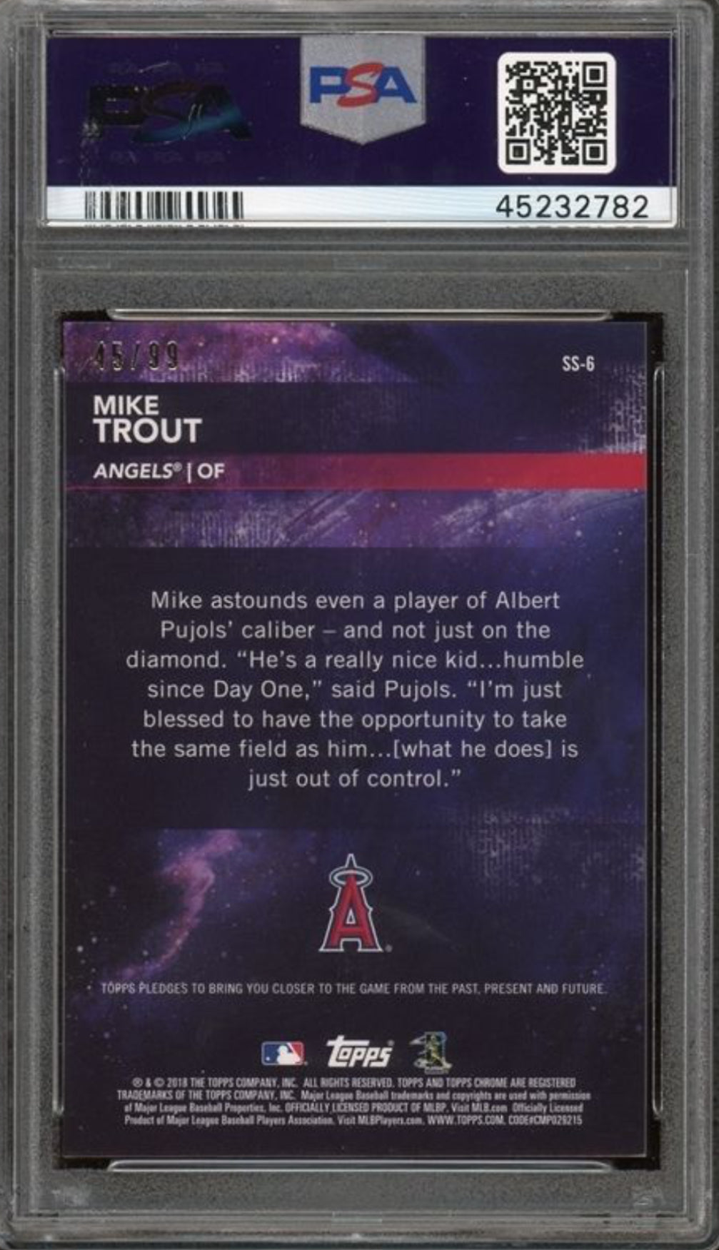 2018 Topps Chrome #SS-6 Mike Trout PSA 10