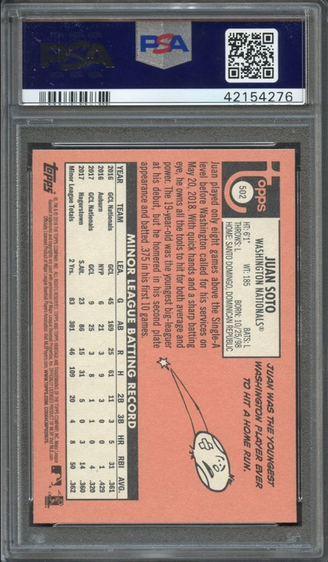 2018 Topps Heritage #502 Juan Soto ROOKIE PSA GEM MINT 10
