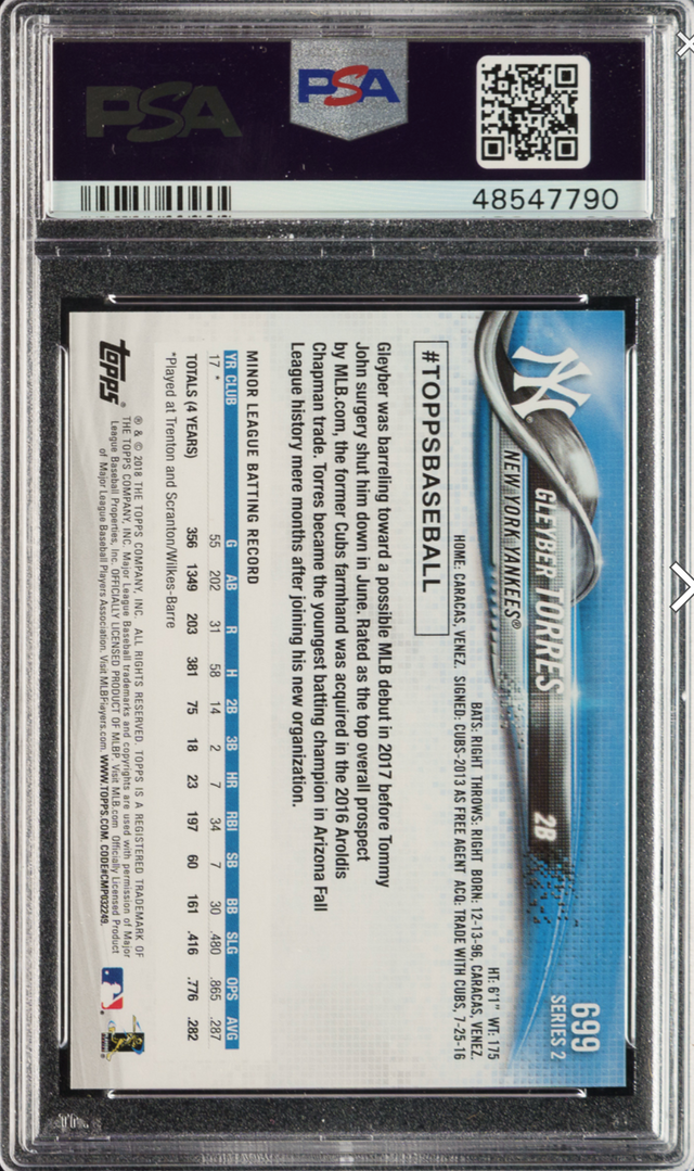 2018 Topps Update #699 Gleyber Torres Looking Up - As Game Ed. PSA GEM MINT 10