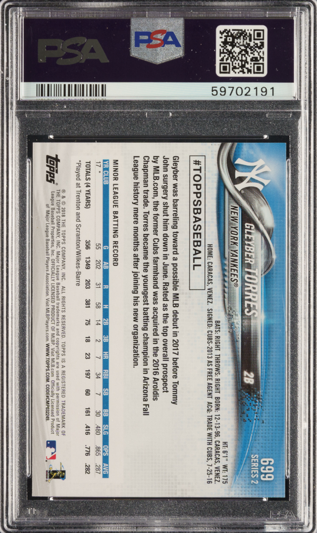 2018 Topps Update #699 Gleyber Torres Looking Up PSA GEM MINT 10