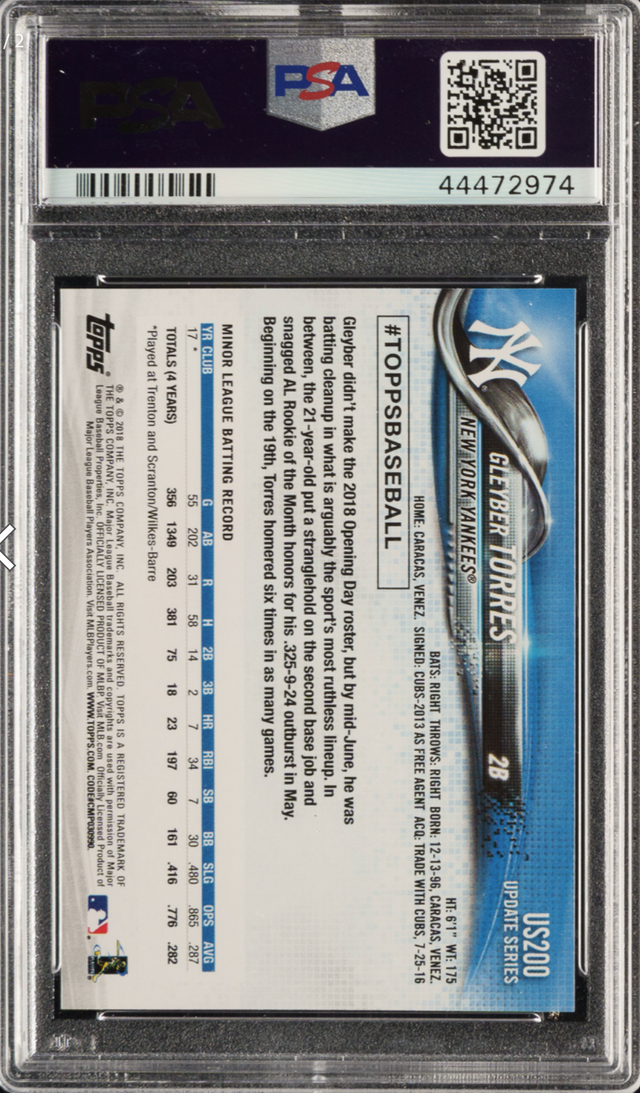 2018 Topps Update #US200 Gleyber Torres Pinstripe Jersey PSA GEM MINT 10