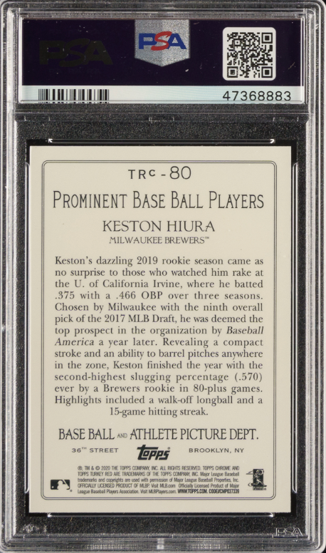 2020 Topps Turkey Red Chrome #TRC80 Keston Hiura PSA GEM MINT 10