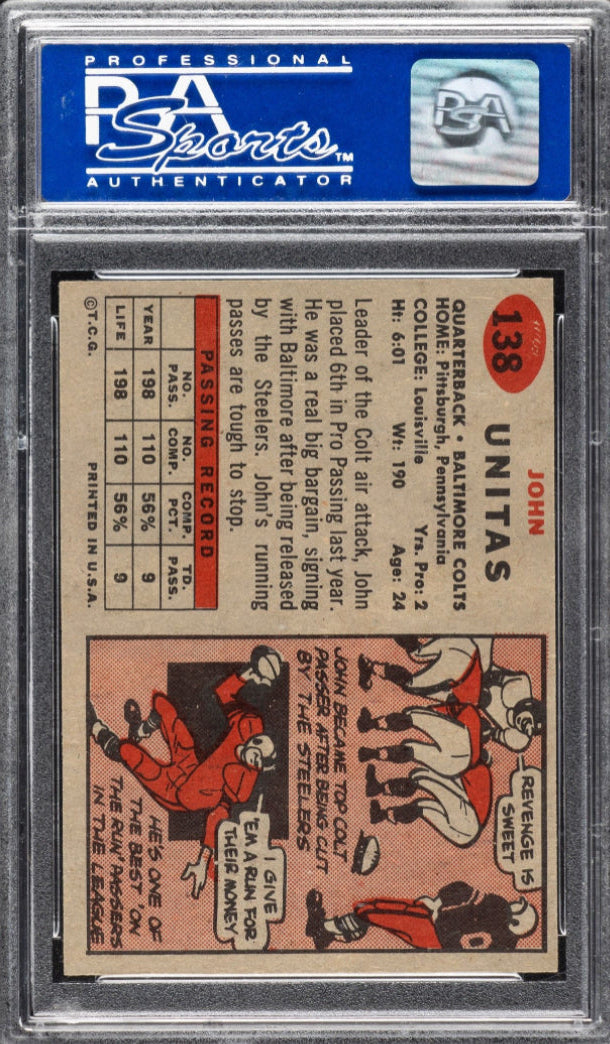 1957 Topps #138 Johnny Unitas PSA 8