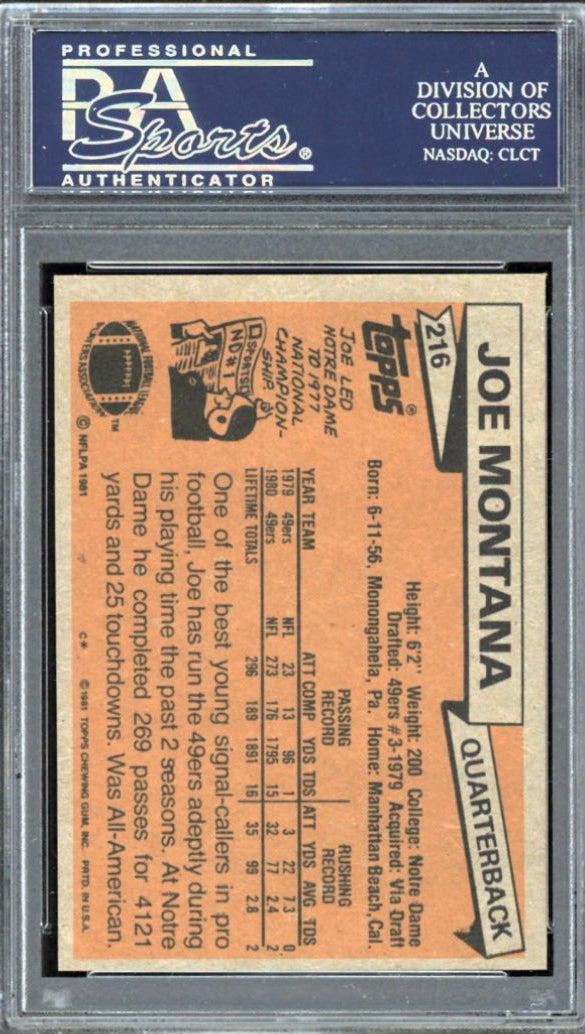 1981 Topps #216 Joe Montana PSA NM-MT 8