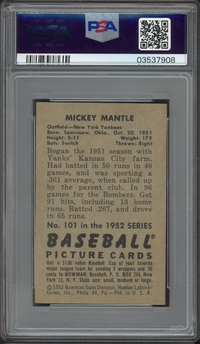 1952 Bowman #101 Mickey Mantle PSA MINT 9
