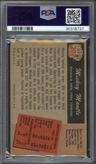 1955 Bowman #202 Mickey Mantle PSA NM-MT 8