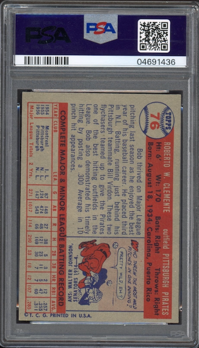 1957 Topps #76 Roberto Clemente PSA NM-MT 8