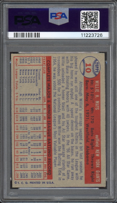 1957 Topps #10 Willie Mays PSA NM-MT 8
