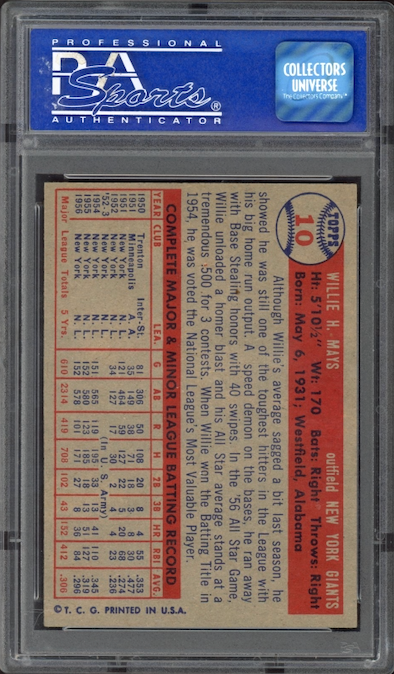 1957 Topps #10 Willie Mays PSA NM-MT 8