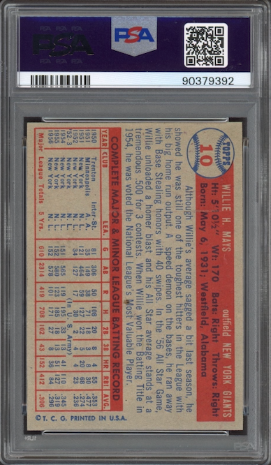 1957 Topps #10 Willie Mays PSA NM-MT 8