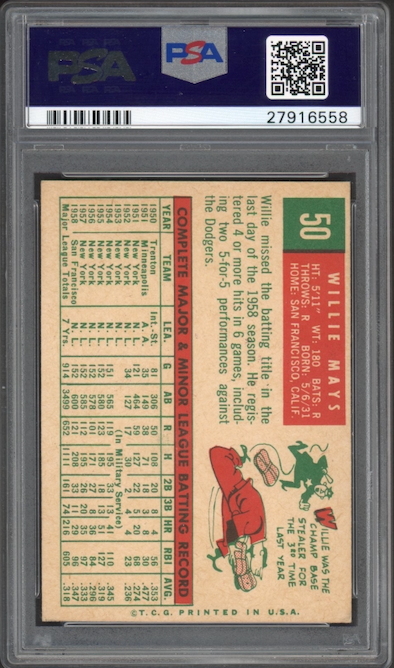 1959 Topps #50 Willie Mays PSA NM-MT 8