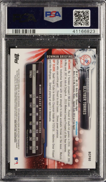 2017 Bowman Prospects - Chrome #BCP80 Gleyber Torres ROOKIE PSA MINT 9