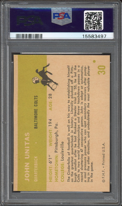 1961 Fleer #30 Johnny Unitas PSA MINT 9