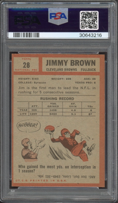 1962 Topps #28 Jim Brown PSA NM-MT 8
