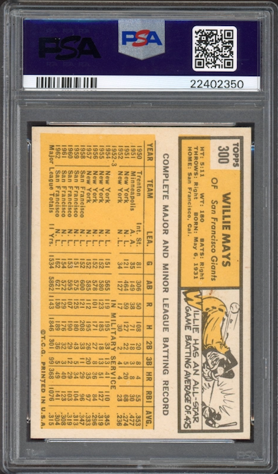 1963 Topps #300 Willie Mays PSA NM-MT 8