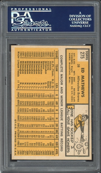1963 Topps #275 Ed Matthews PSA MINT 9