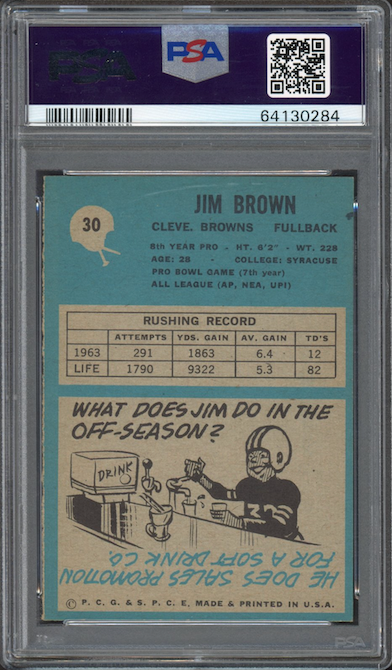 1964 Philadelphia #30 Jim Brown PSA NM-MT 8
