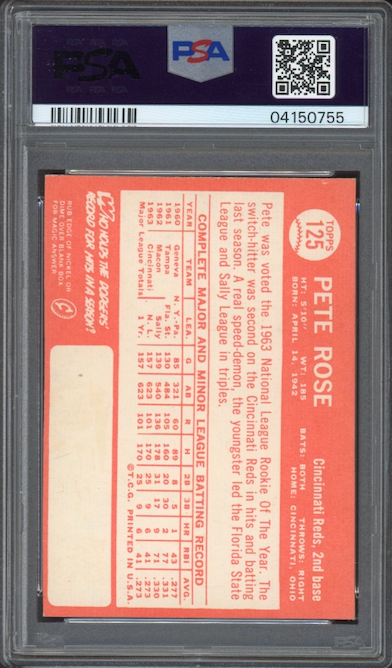 1964 Topps #125 Pete Rose All-Star Rookie PSA NM-MT 8